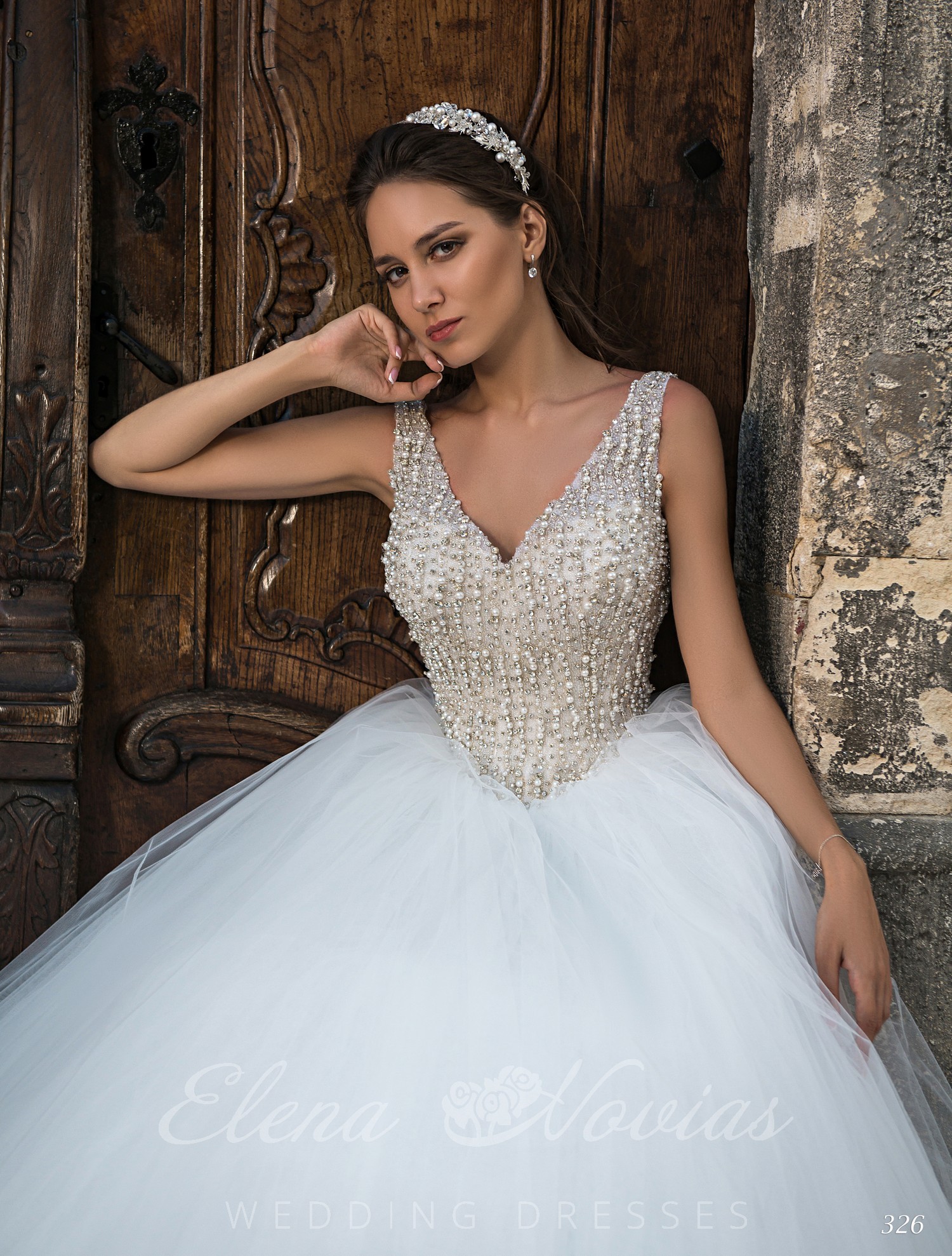 Lush embroidered wedding dress with V-neck